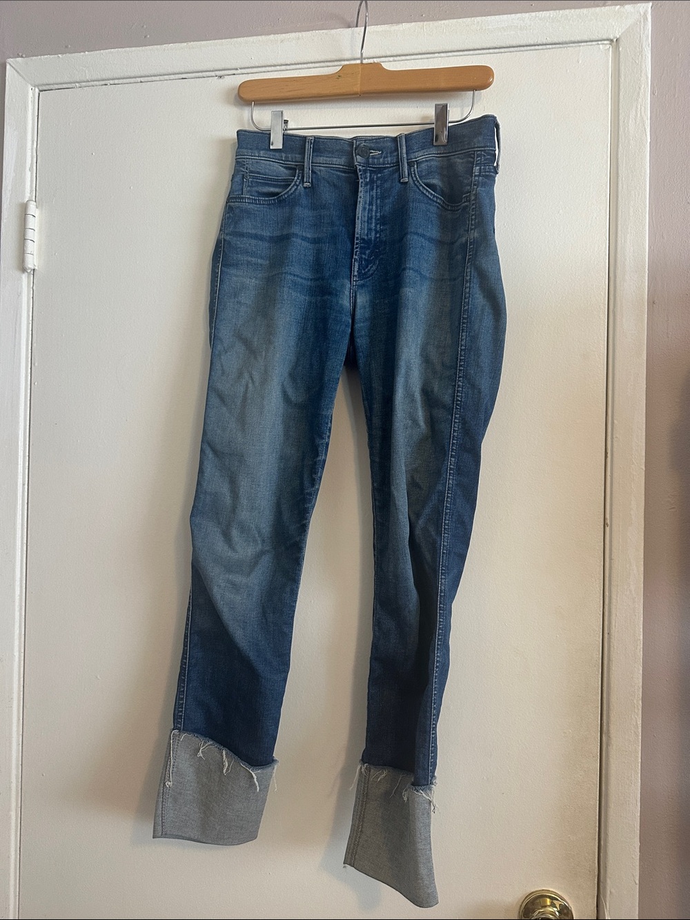 MOTHER Distressed Cuffed Ankle Jeans in Blue